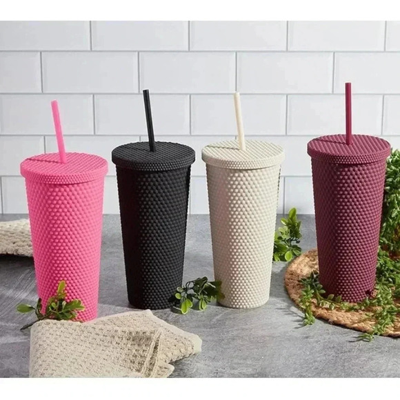 West & Fifth Matte Studded Tumbler Lid & Straw, Textured Cold Cup, Blue, 24oz - Picture 3 of 11